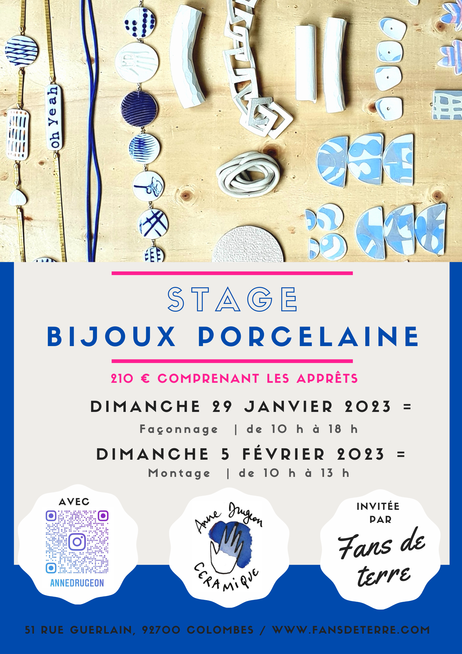 Affiche stage bijoux porcelain avec Anne Drugeon